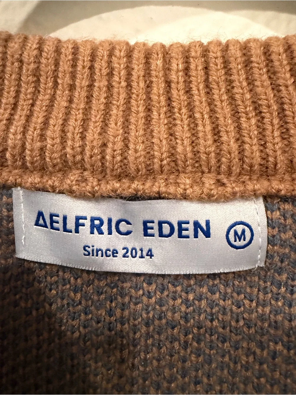 Aelfric Eden Men’s Colorblock Crewneck Sweater in Blue and Tan